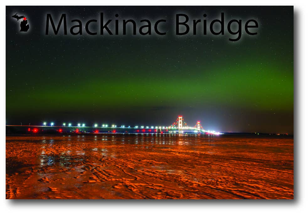 Image of MACKINAC BRIDGE - REFLECTIONS - NORTHERN LIGHTS - Postcard