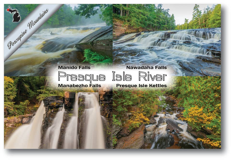 PRESQUE ISLE WATERFALLS - COMPOSITE - Michigan Postcard