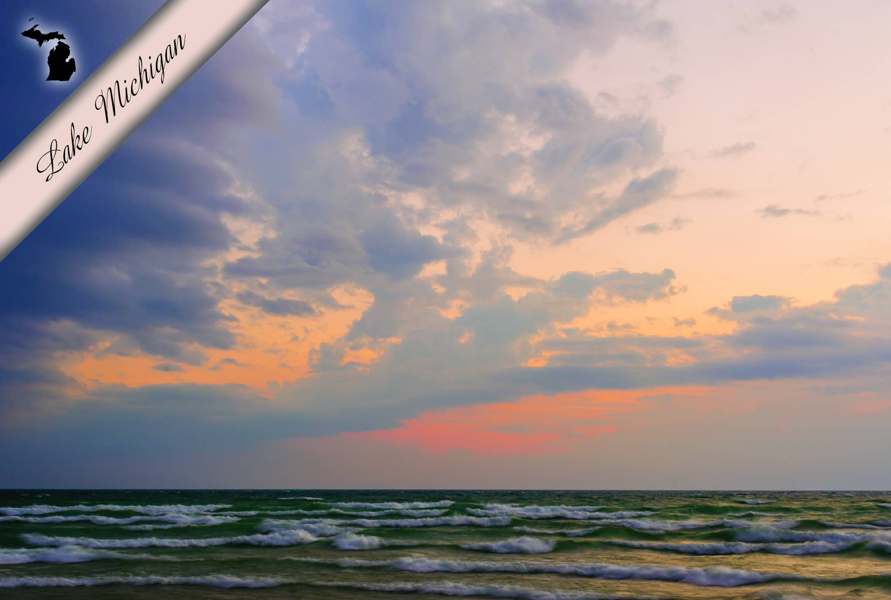 Image of LAKE MICHIGAN - SUNSET - Michigan Postcard