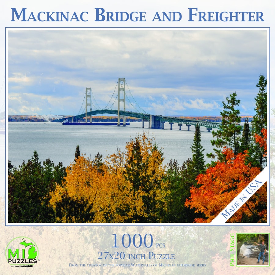 Mackinac Bridge and Freighter - 1000 Piece Jigsaw Puzzle - MI Puzzles by Phil Stagg Photography