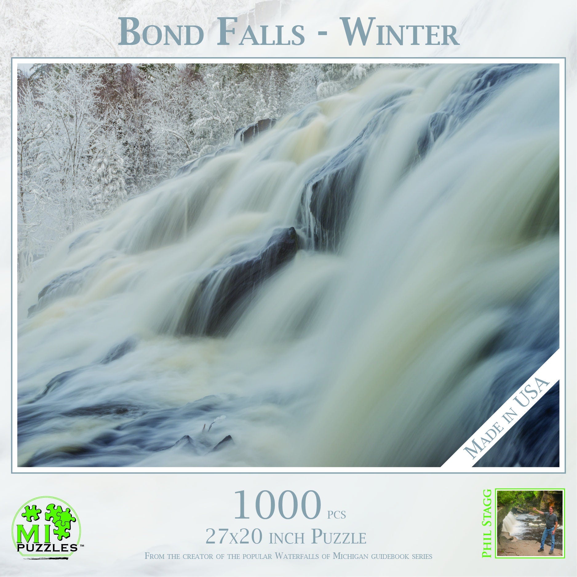Image of Bond Falls - Winter - 1000 Piece Jigsaw Puzzle - MI Puzzles by Phil Stagg Photography