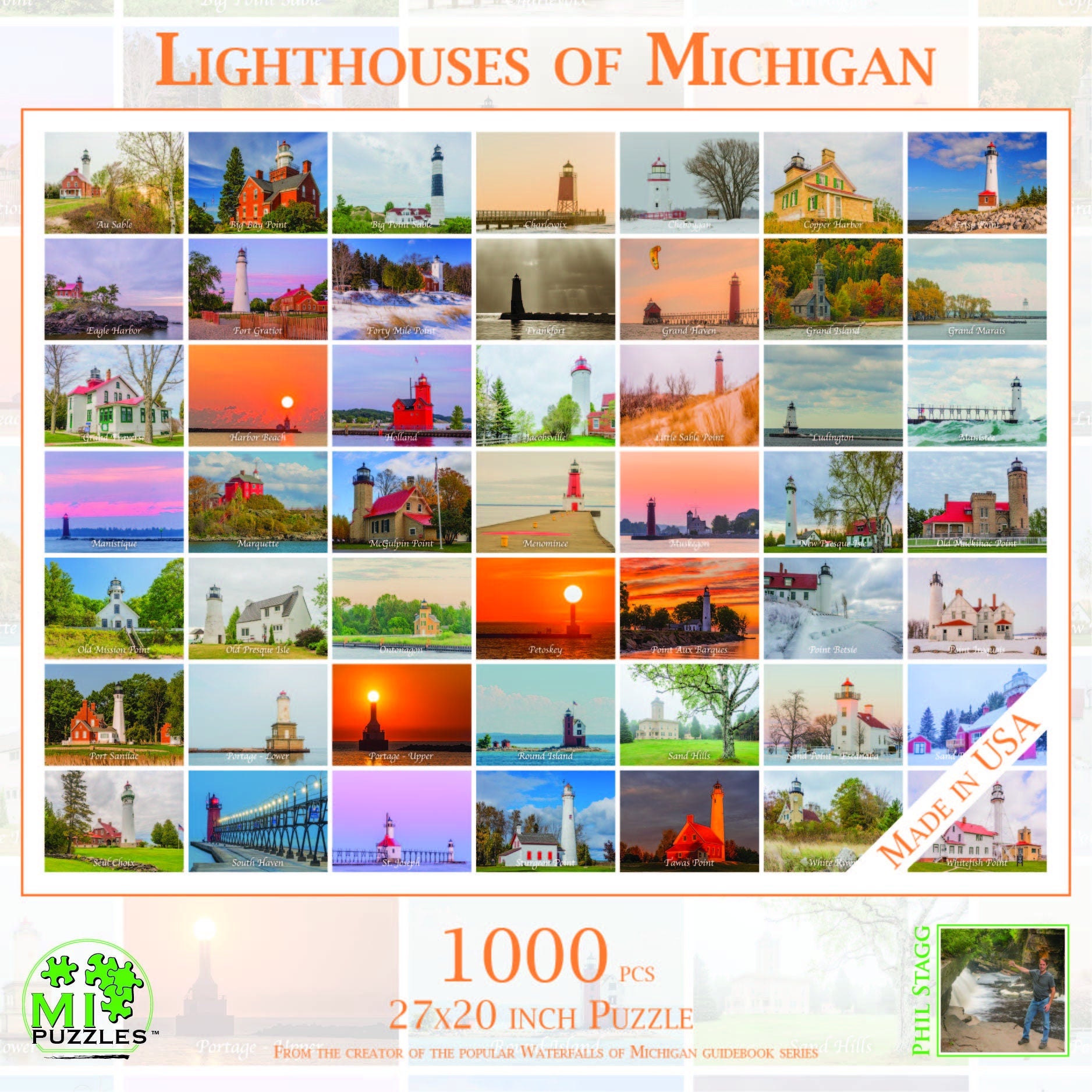 Lighthouses of Michigan - 1000 Piece Jigsaw Puzzle - MI Puzzles by Phil Stagg Photography